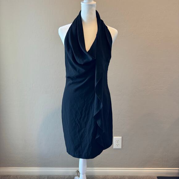 Haute Hippie Black Halter Cowl Neck Ruffle Mini Dress M NWT MSRP $495